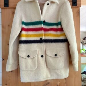 Vintage Hudson Bay Cream Teddy Jacket with Stripes